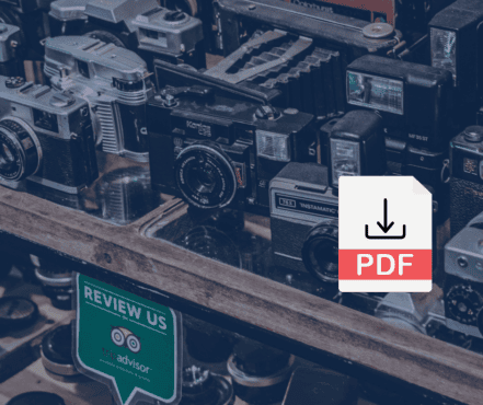 Shelf with several cameras for sale and a 