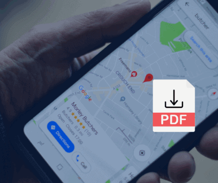 Image of person holding a phone that is displaying a business profile in Google Maps showing how businesses can manage their online listings